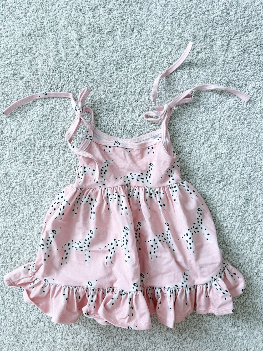 Girls Pink Sleeveless Ruffle Dress with Dalmatian Print